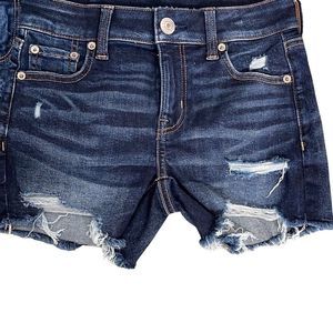 American Eagle Womens Denim Jean Shorts Distressed Ripped Midi Stretch Size 0